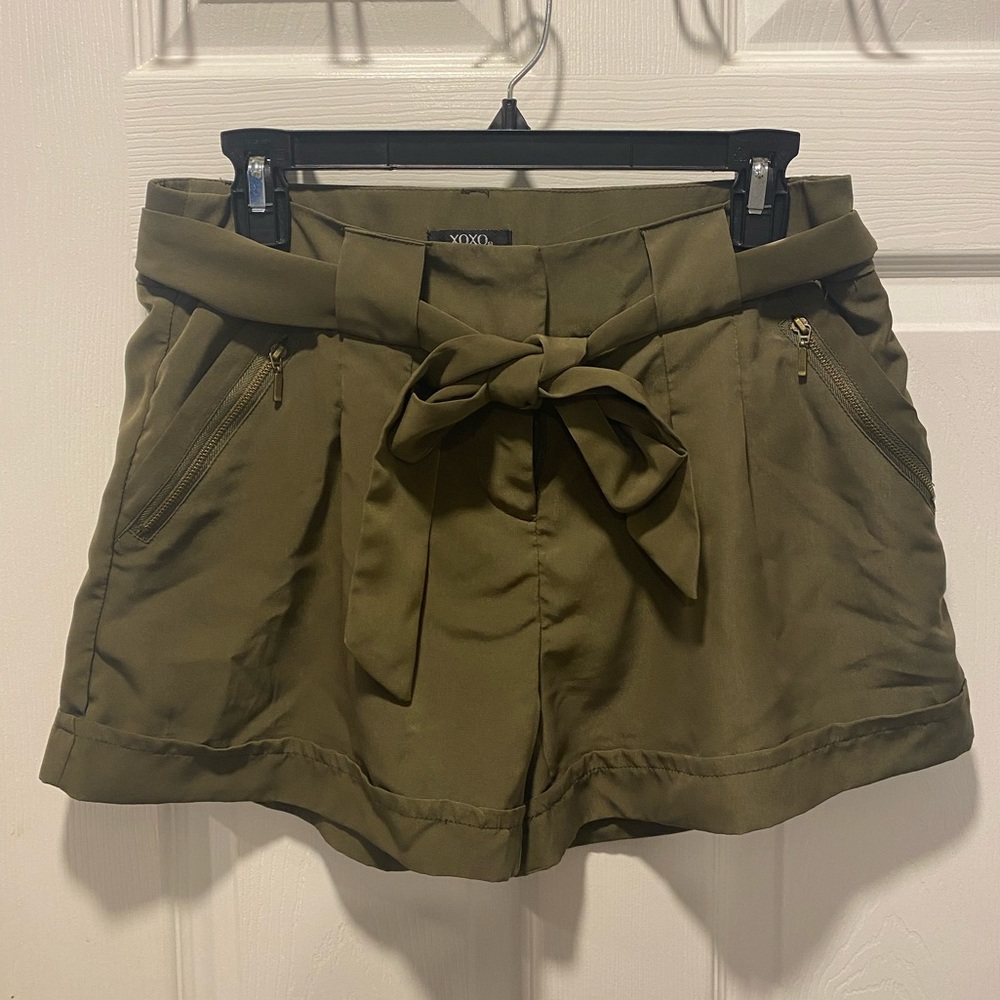 Olive Green “XOXO” dress shorts